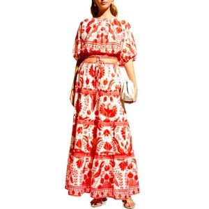 FARM RIO SET Red and White Tiered Maxi Skirt & Top. Like new condition.